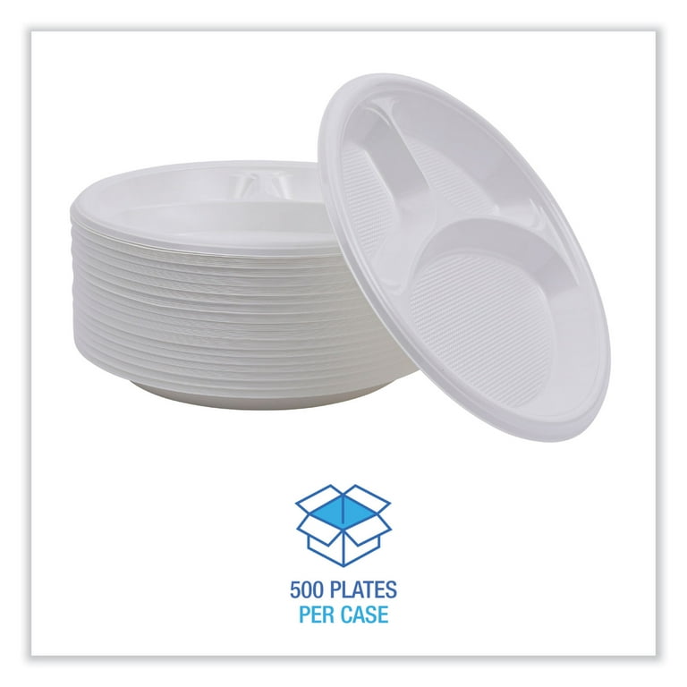 Hi-Impact Plastic Dinnerware, Plate, 3-Compartment, 10 Hi-Impact Plastic Dinnerware, Plate, 3-Compartment, 10