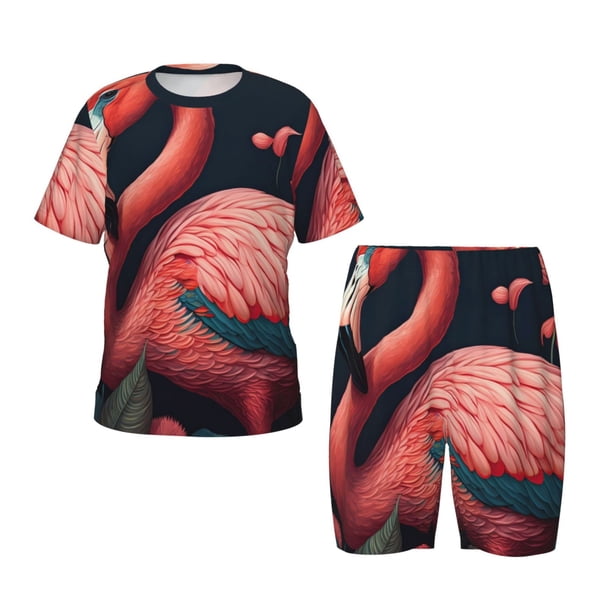 Balery Colorful Floral Flamingo Conjunto de Pijama Infantil de Manga Corta con Estampado – Ropa de Dormir de Algodón Suave-Small
