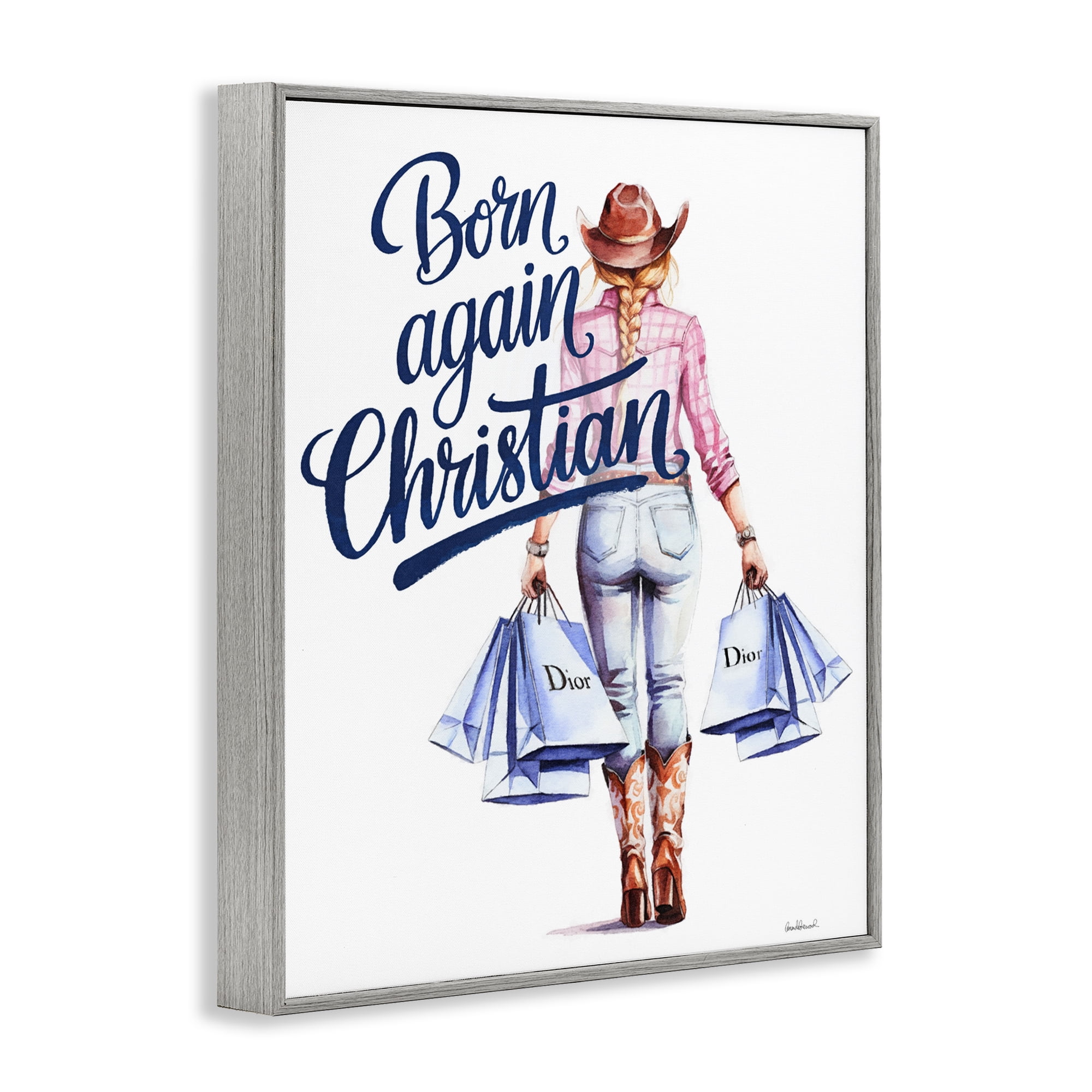 Born Again Christian Cowgirl Gray Framed Giclee Art, design by Amanda Greenwood
