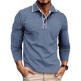 thumbnail image 2 of FRSASU Men's Casual Polo Shirts Classic Long Sleeve Lapel Button T-Shirt Lightweight Cotton Business Tops with Pocket Light Blue, 2 of 7