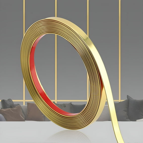 LAMIRO Glossy Gold Peel and Stick PVC Molding Trim,Flexible DIY Wall Accent Strip for Mirror Frame,Cabinet,Edges & Borders and Tiles,197''L x 0.4''W