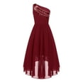 thumbnail image 4 of iixpin Kids Girls Sequined One Shoulder Party Gown Sleeveless Wedding Flower Girl High-Low Dress Burgundy 8, 4 of 7
