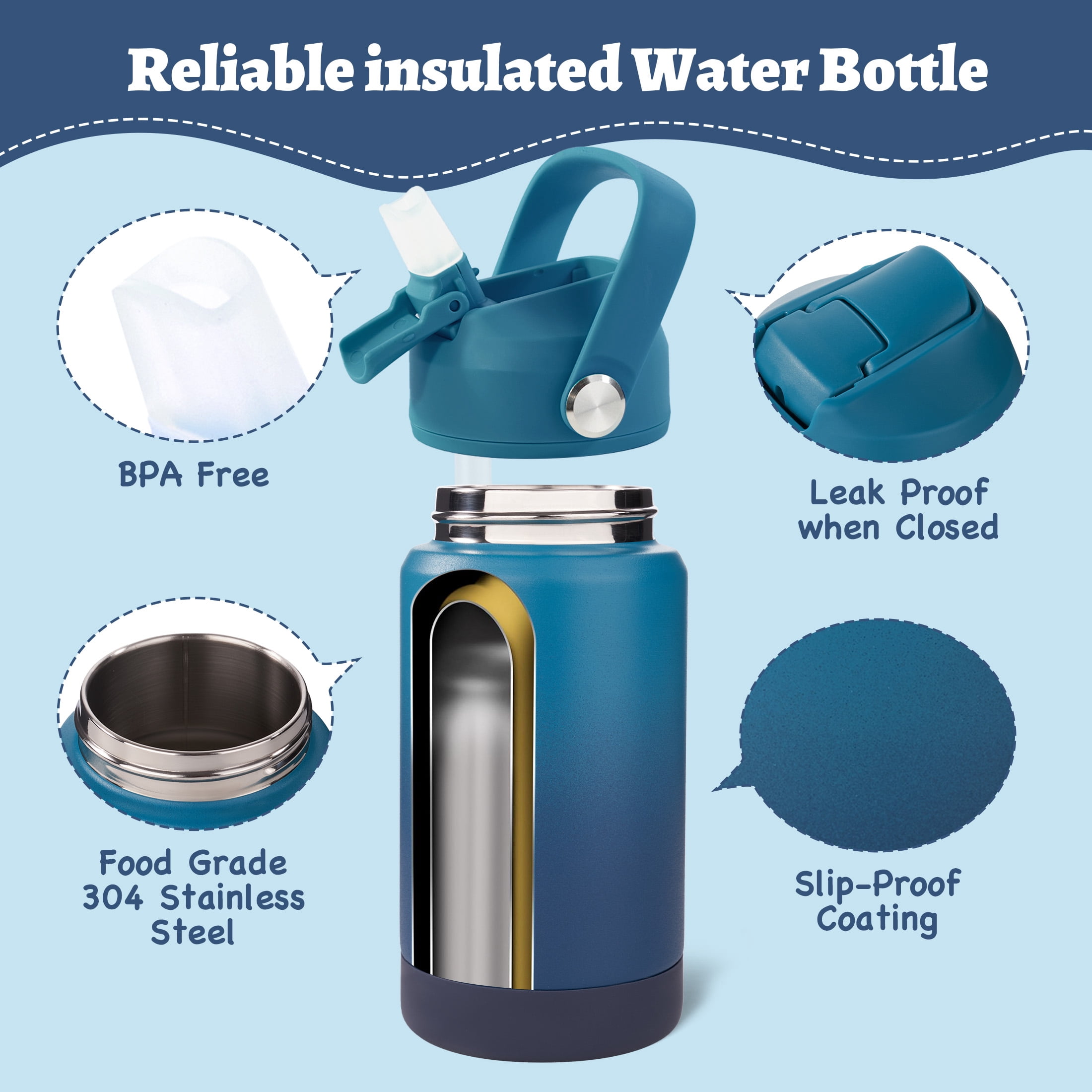 Hawsaiy 12oz Kids Insulated Water Bottle with Straw Lid, Leak-Proof Stainless Steel BPA-Free Thermos for School Boys and Girls