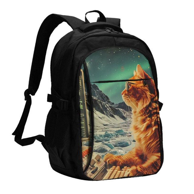 Balery Space Adventurer Cat Mochila con carga USB para hombre y mujer - Mochila impermeable y antirrobo para laptop con puerto USB para viajes, trabajo