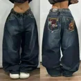 thumbnail image 1 of Womens Polyester Printed Oversized Baggy Wide Leg High Waist Full Length Jeans, 1 of 10