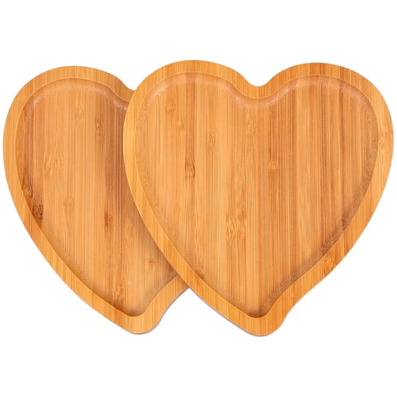 POPETPOP Heart Shaped Bamboo Plate 2Pcs Valentine Platter Food Serving for Home