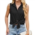 thumbnail image 3 of Camisa Sin Mangas con Botones para Mujer, Blusa con Cuello, Camisas Casuales de Oficina, Camiseta Básica Sin Mangas. Negro XXL, 3 of 10