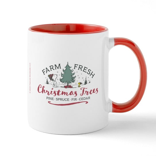 CafePress - Snoopy Farm Fresh Christmas Trees Mugs - 11 oz Ceramic Mug - Novelty Coffee Tea Cup