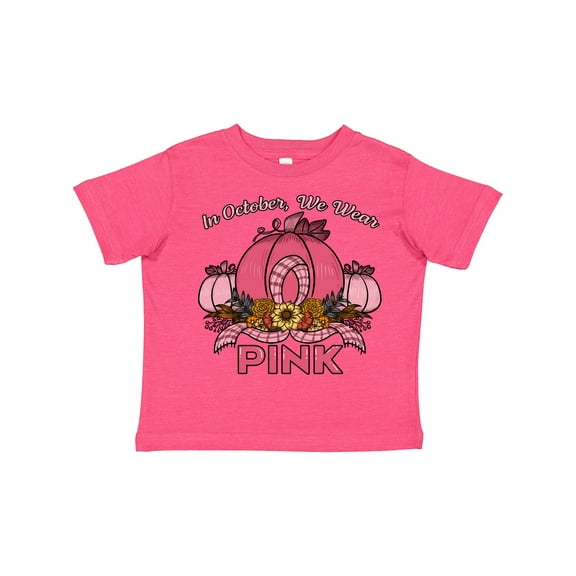 Inktastic In October We Wear Pink with Ribbon and Pink Pumpkins Boys or Girls Toddler T-Shirt