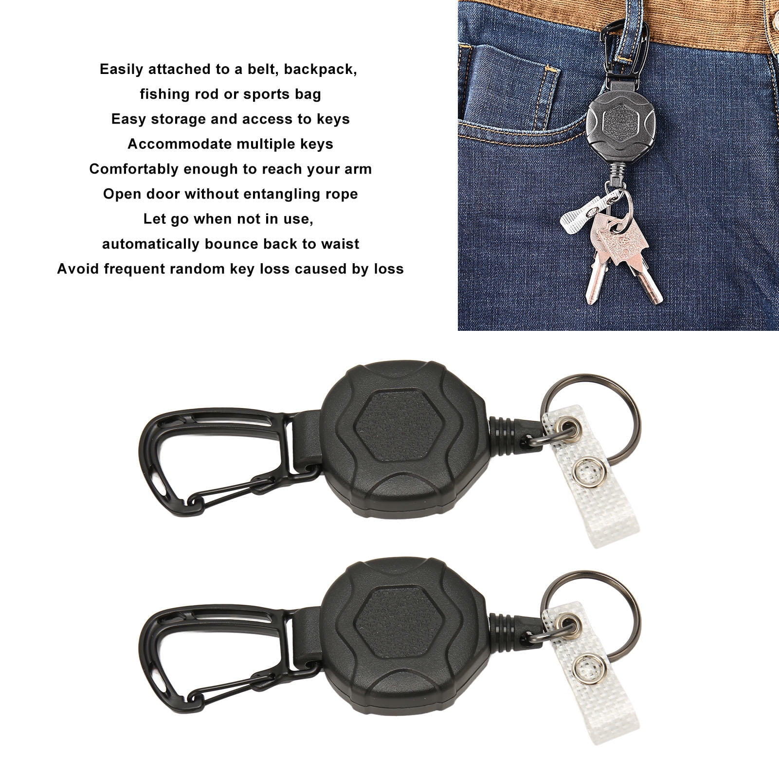 Rupoun 2Pcs Retractable Keychain with Heavy‑Duty Carabiner, Steel Wire Rope, Anti‑Loss ID Badge Holder, 31in Extension, Industrial ABS Design