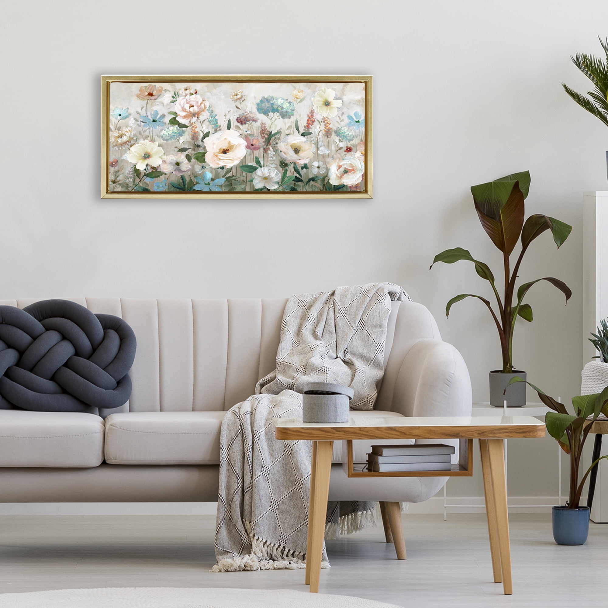 Stupell Industries Pastel Garden of Peonies Gold Framed Floater Canvas Wall Art, design by Nan