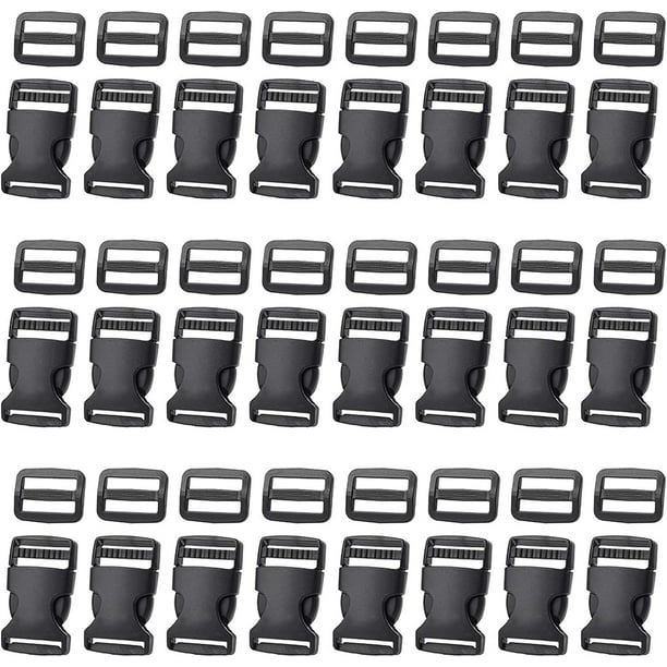Rawiri Hebillas de 1 pulgada, 48 hebillas de plástico de liberación lateral y hebillas negras de paracaídas deslizantes de triple deslizamiento para mochila, correa de equipaje, collar para mascotas