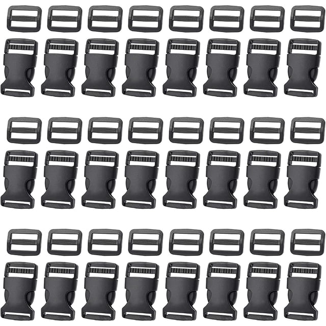 Rawiri Hebillas de 1 pulgada, 48 hebillas de plástico de liberación lateral y hebillas negras de paracaídas deslizantes de triple deslizamiento para mochila, correa de equipaje, collar para mascotas