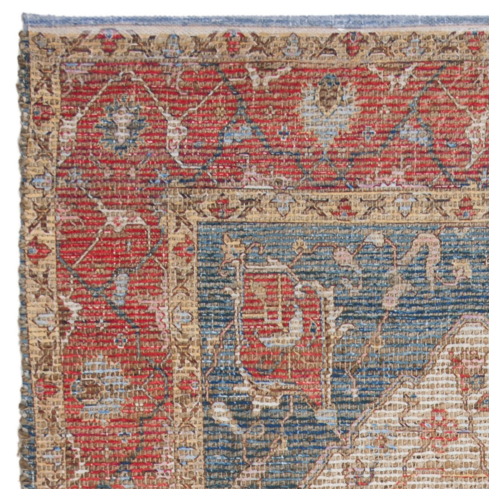 SAFAVIEH Saffron Ira Floral Bordered Cotton Area Rug, Fuchsia/Blue, 5' x 8'