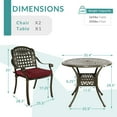 thumbnail image 5 of MEETWARM 3 Piece Patio Bistro Set, Outdoor All-Weather Cast Aluminum Dining Furniture Set Includes 2 Chairs with Cushions and a 35.4” Round Table with Umbrella Hole for Garden Deck, Chili Red, 5 of 7
