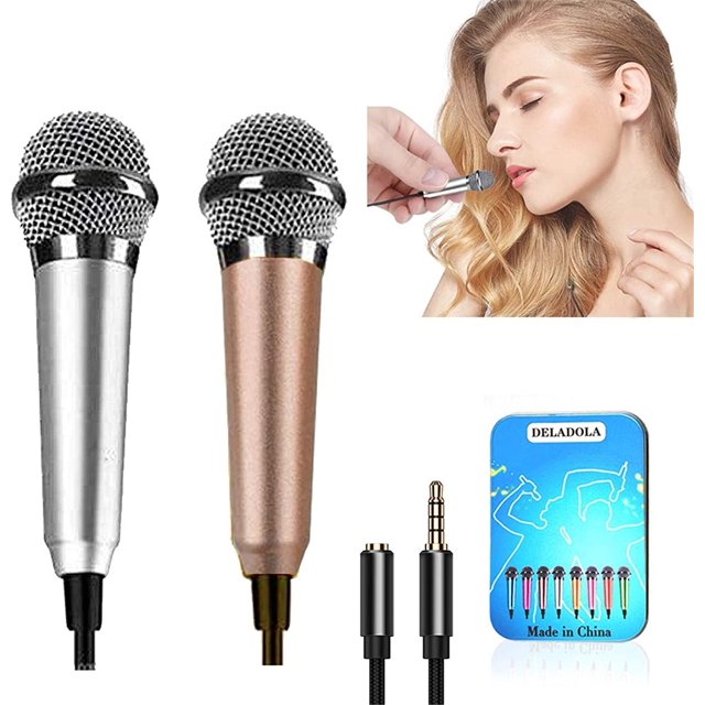 HAHDAXIA (Lot de 2) Mini Microphone Minuscule Microphone pour Téléphone Mobile Ordinateur Portable Cahier Apple iPhone Sumsung Android (Argent+or Rose)