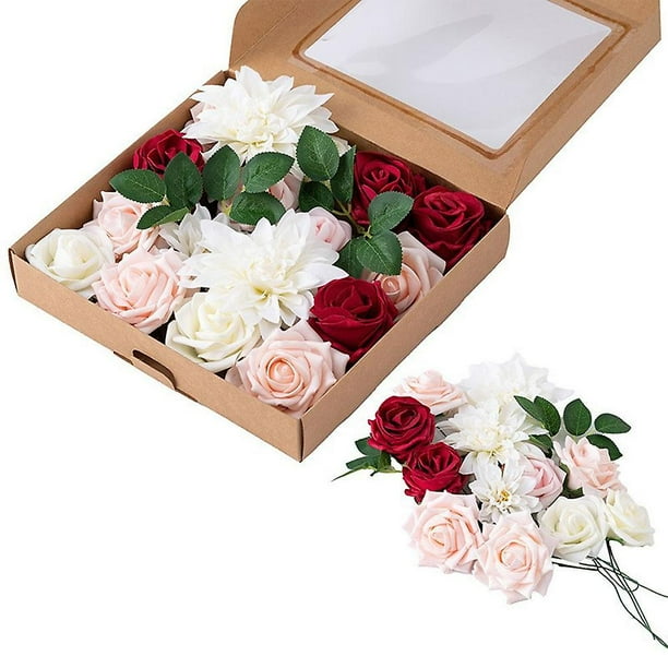 Combinación de flores artificiales de boda con rosas deliciosas para ramos de boda, centros de mesa, arreglos florales, decoraciones - Estilo: estilo 1;