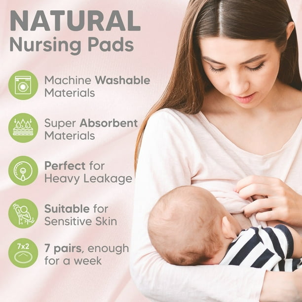 Reusable Nursing Pads for Breastfeeding, 14-Pack - 4-Layers Organic Bamboo Nursing  Pads - Breastfeeding Pads - Washable Breast Pads - Natural Bamboo Maternity  Pads, Nipplecovers Pastel Touch Large 4.8