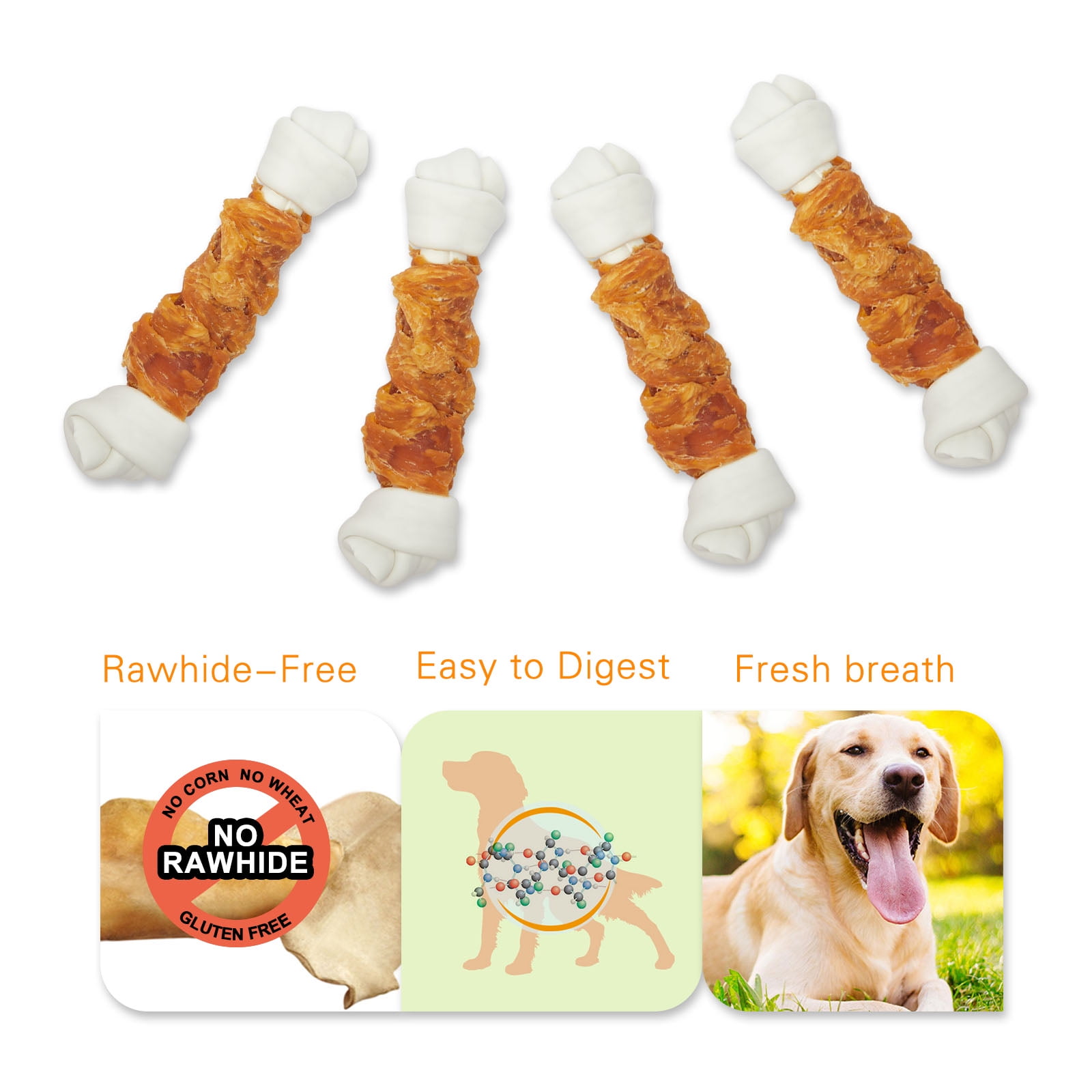(2 pack) Jungle Calling Rawhide Free Chicken Wrapped Chew Dog Bones for Medium Large Dogs Training Treats