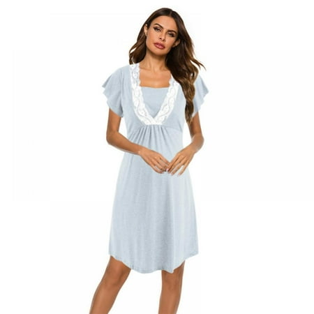 

Monfince Women 3 in 1 Delivery/Labor/Maternity/Nursing Nightgown Short Sleeve Pleated Breastfeeding Sleep Dress Gray L