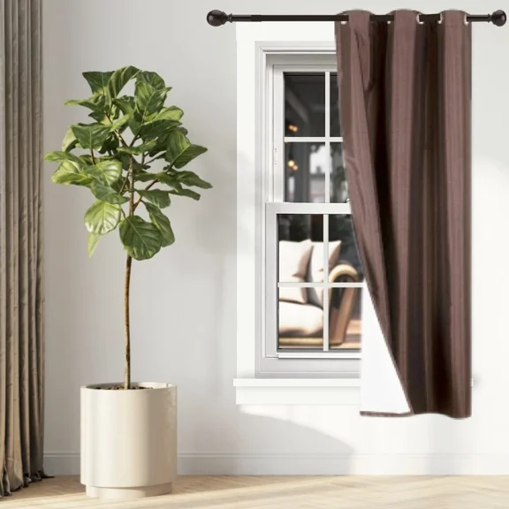 Gorgeous Home Linen 1-Piece Thermal Lined Blackout Window Curtain Silver Grommets (Brown, 63" Length ) K34