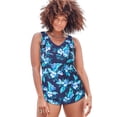 thumbnail image 1 of Swimsuits For All Women's Plus Size Sarong Front One Piece Swimsuit 18 Floral Blue, 1 of 6