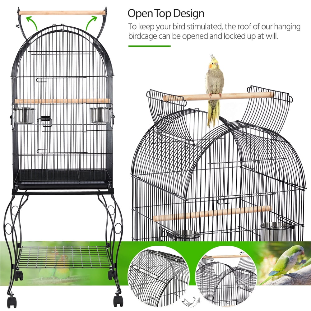 Renwick Rolling Metal Parrot Cage with Open Top For Small Birds
