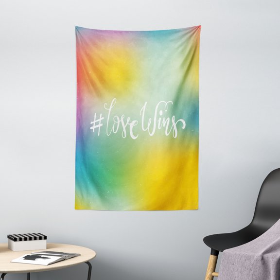 Pride Decorations Tapestry, Romantic Hand Written Quote Abstract Backdrop LGBT Community Elements, Wall Hanging for Bedroom Living Room Dorm Decor, 40W X 60L Inches, Multicolor, by Ambesonne