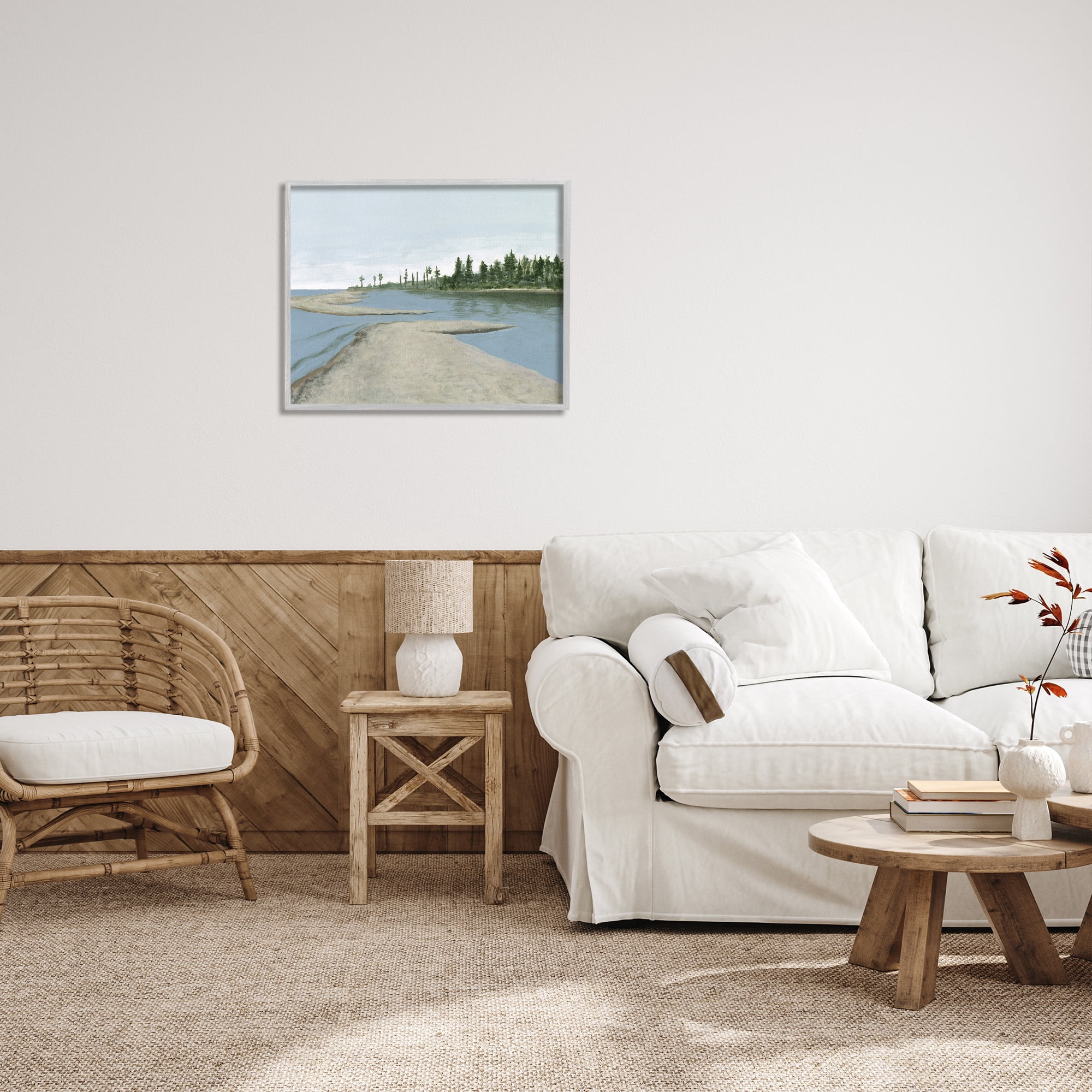 Stupell Industries Lake Waterfront Scenery Landscape Painting Gray Framed Art Print Wall Art, 30 x 24