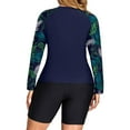 Womens Plus Size Long Sleeve Swim Rash Guard 2 Piece Swimsuits Half Zip