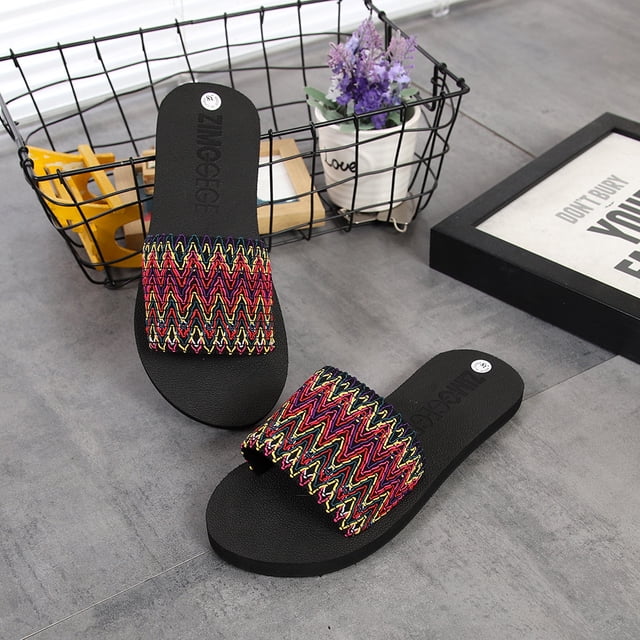 Sandales d'Été Style National pour Femmes Tongs Intérieur Extérieur Chaussures de Plage Rouge