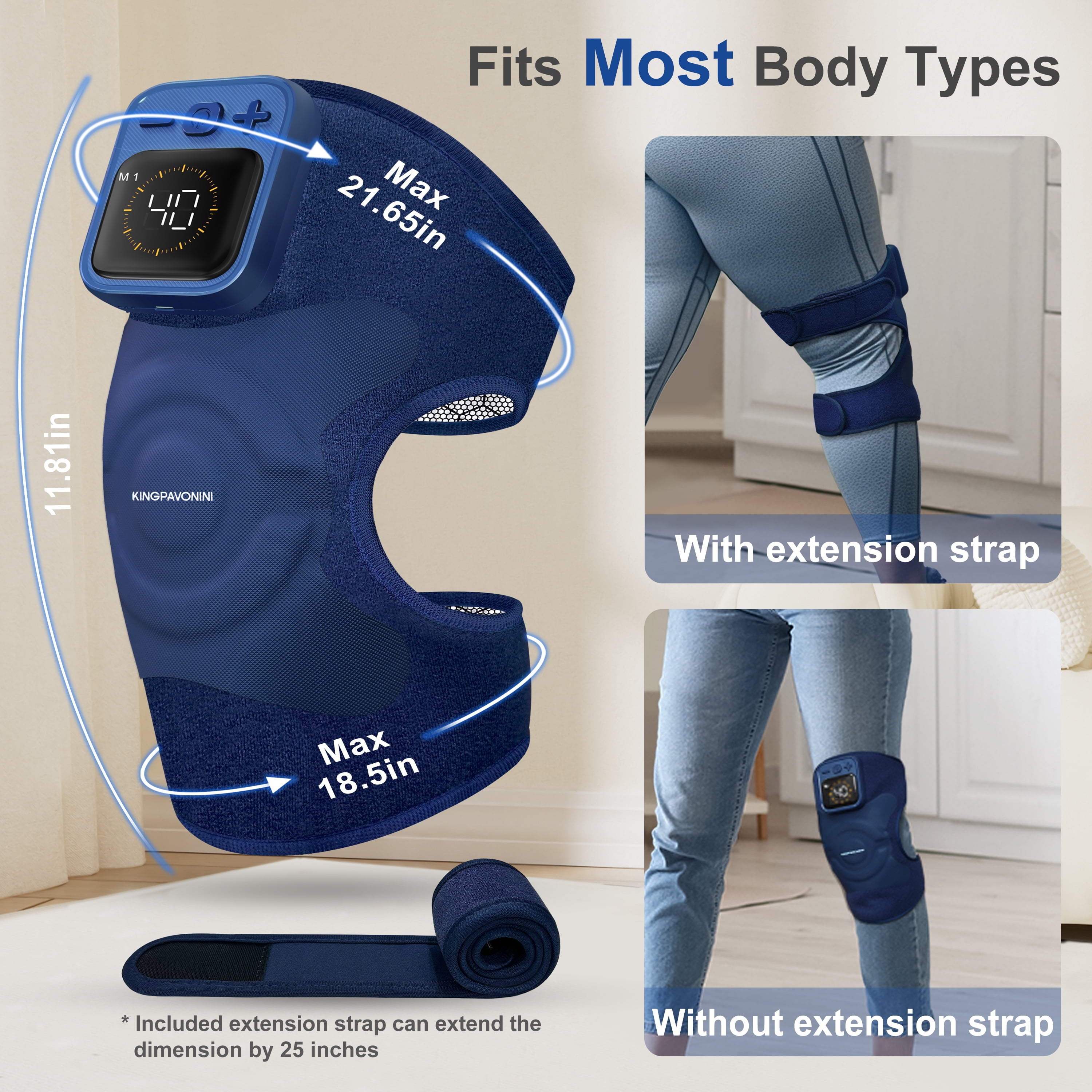 KingPavonini Wireless Knee Massager with Heat and Vibration for Knee, Shoulder, Elbow, Newly 4 Motors, 1 Pack