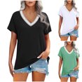 thumbnail image 1 of Fiudx Ofertas de La Semana Camiseta de Manga Corta Holgada con Cuello En V Liso Informal a La Moda para Mujer, 1 of 7