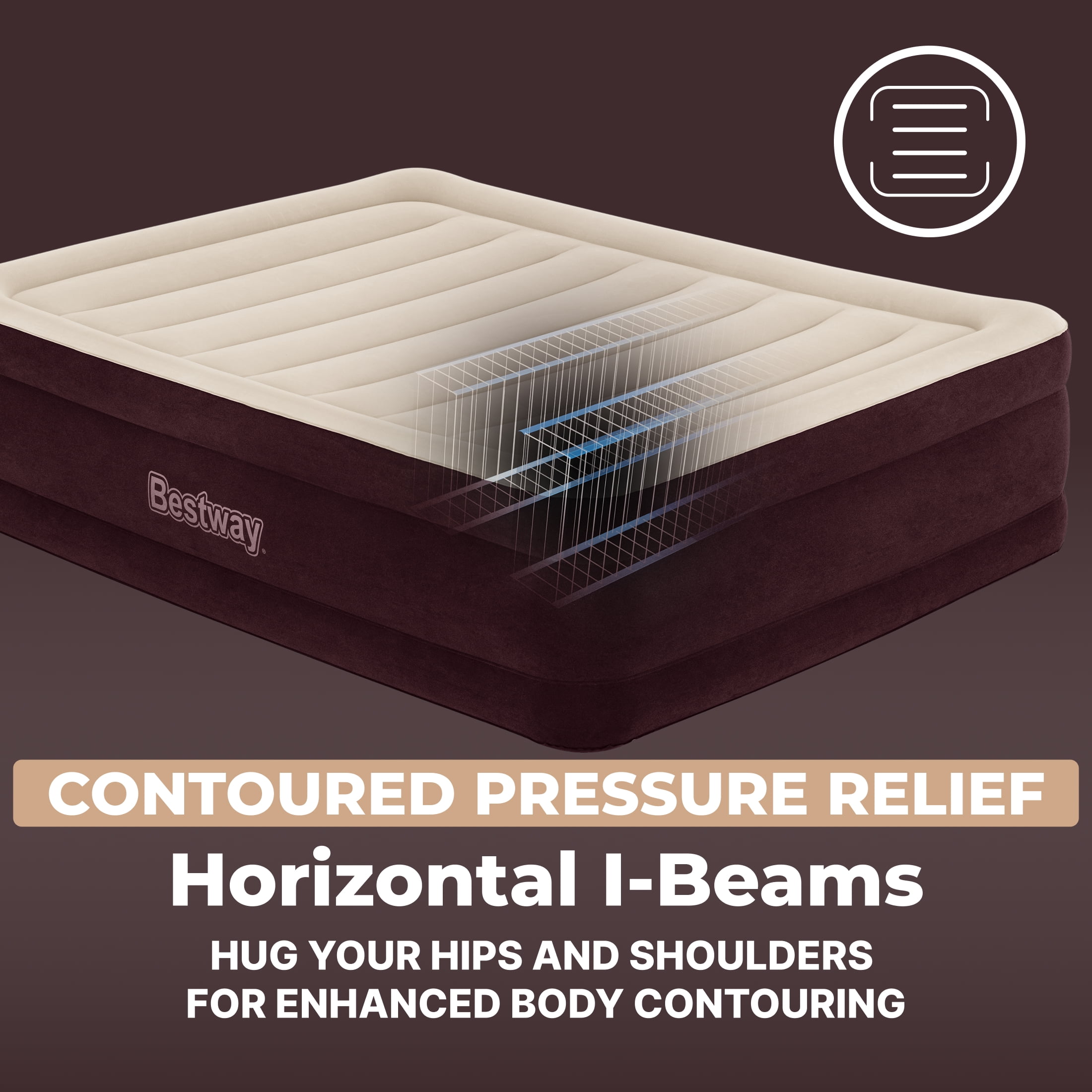 Bestway Maroon SleepSupport Premium Air Mattress Queen 20” with Built-in AC Pump