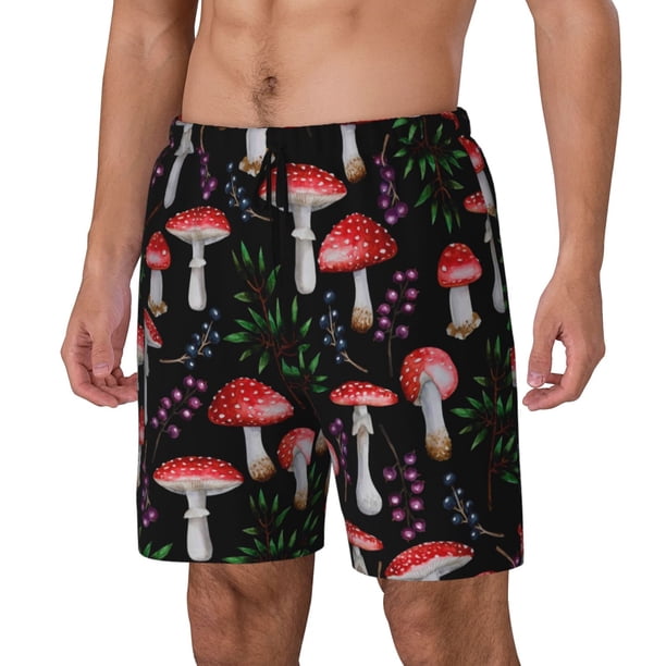Balery Red Mushrooms Bañador para hombre, shorts de playa de secado rápido con entrepierna y forro de compresión-3X-Large