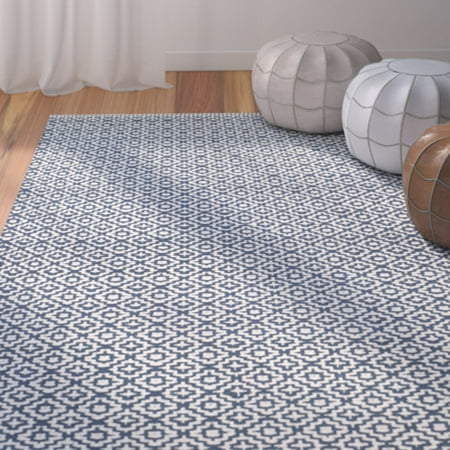 Bungalow Rose Hampden Hand Woven Cotton Ivory Navy Blue Area Rug Bungalow Rose Hampden Hand Woven Cotton Ivory Navy Blue Area Rug