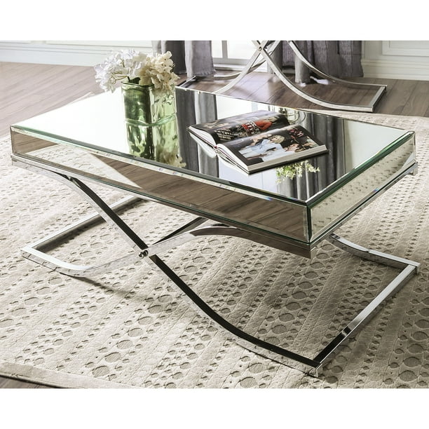 Furniture Of America Monna Contemporary Mirrored Coffee Table Chrome Com Furniture Of America Monna Contemporary, Contemporary Mirrored Side Table