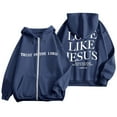 thumbnail image 2 of shqvo Jesus Loves You Hoodie Zip Up Hoodie Women Oversized Christian Sweatshirts Lightweight Long Sleeve Fleece Jacket with Pockets Preppy Clothes Navy, 2 of 6