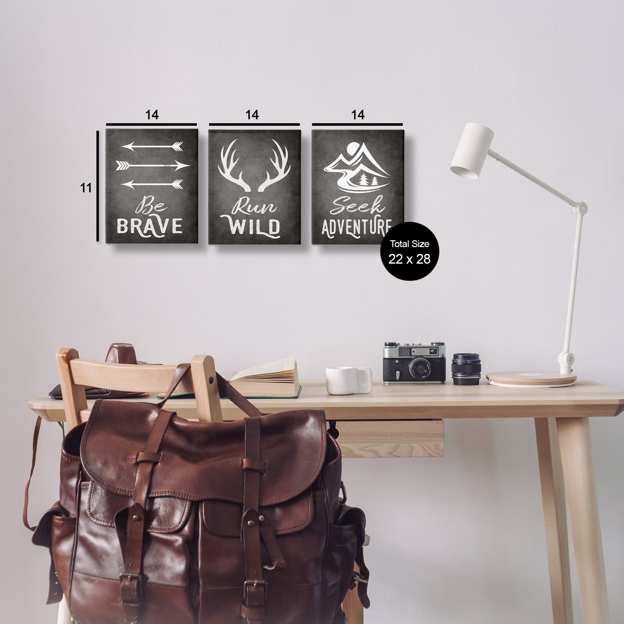 Stupell Industries Rustic Adventure Phrases Text & Numbers Painting Wrapped Canvas Art Print Wall Art, 11 x 14, Set of 3