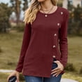 thumbnail image 4 of Yuyuzo Hauts de Mo pour Femmes Col Rond Bouton Manches Longues Tops Irréguliers Fendus Chemises d'Automne, 4 of 5
