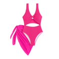 thumbnail image 1 of Gibobby Bañador de Bikini Bikini de cintura alta para mujer, traje de baño de cuello bajo de Color sólido rosa, conjunto de ropa interior deportiva de 3 (Rosa caliente,M), 1 of 5