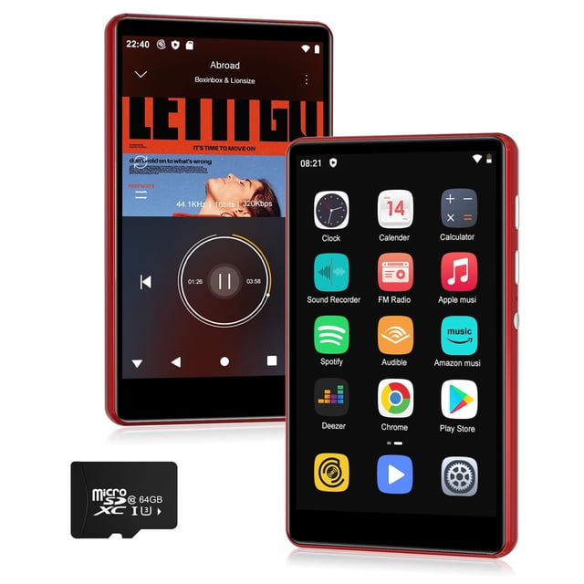 Reproductor MP3 SWOFY M503pro de 80 GB con Bluetooth, WiFi, Spotify Red