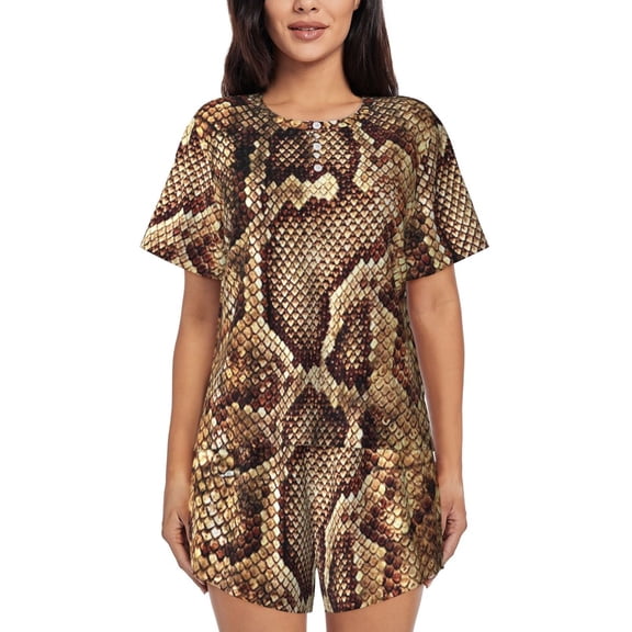 Brown Snake Pajamas Female vintage print Funny Home Suit Daily Short Sleeves 2 Pieces Night O Neck Pajama Sets