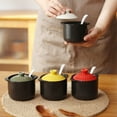 thumbnail image 7 of Retro Casserole Shape Sugar Bowl, Color Lid Salt Pig With Ceramic Spoon, Ceramic Sugar Pot, Porcelain Spice Jars-green-3 Set, 7 of 7