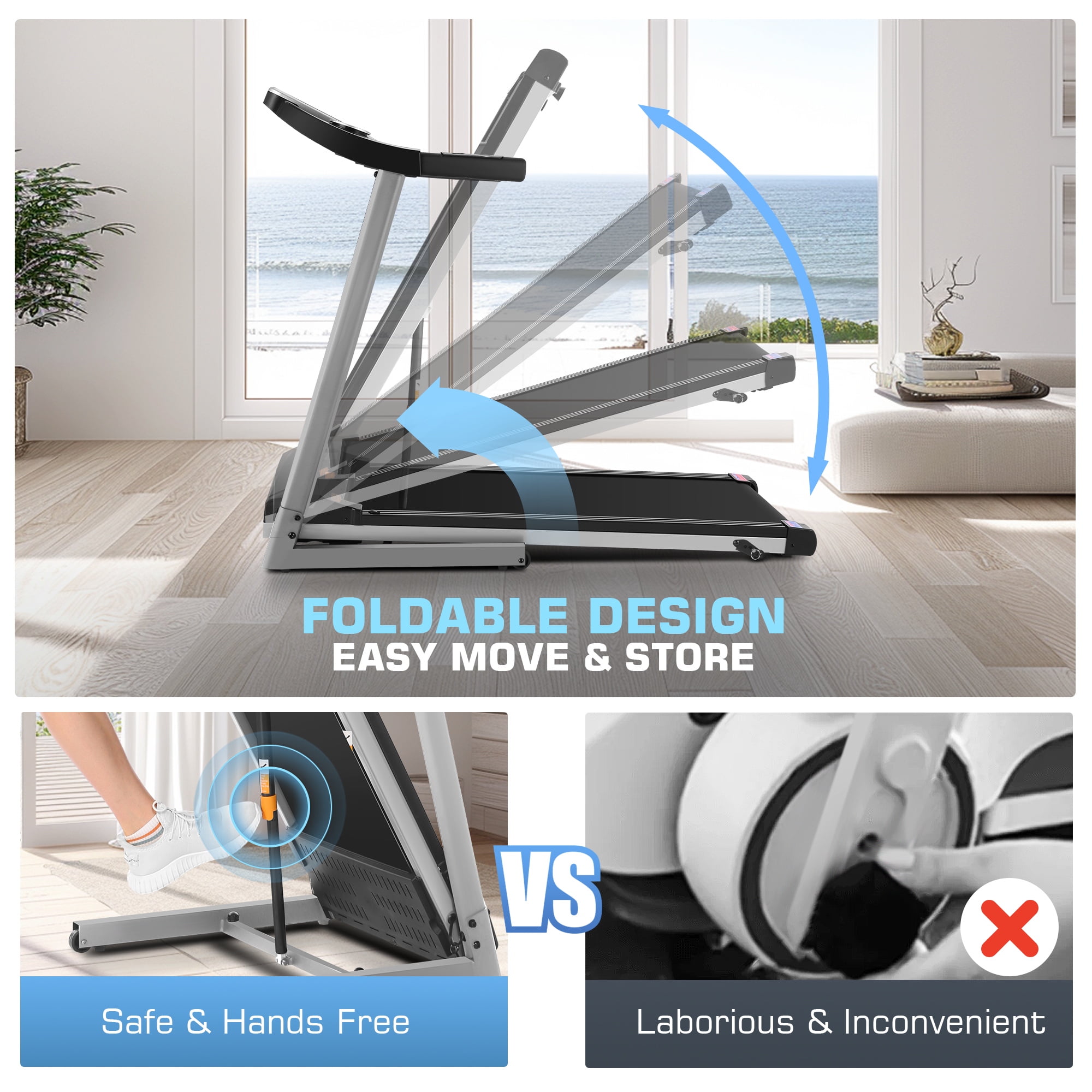 Simpfree Treadmill with 10" HD TV Movie Touchscreen and 3D Virtual Sports Scene, 0.5-9.0 mph/h & 3.5HP Electric Treadmill with Incline for Home
