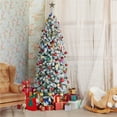 thumbnail image 3 of Alden Design Green Snow Frosted Flocked Pencil Shape Artificial Christmas Tree, 6', 3 of 11