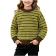 thumbnail image 2 of Spazoro Girls Striped Pullover Sweater Ribbed Cuffs, Warm Long Sleeve Round Neck Loose Casual Knit Jumper for Daily Wear Green Size 7-8, 2 of 8