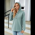 thumbnail image 4 of Sudadera con Capucha para Mujer, de Punto, de Larga, con Cordón Ajustable, Botones, Cuello en V, Informal, Tipo Jersey, con Capucha Verde Oscuro S, 4 of 9