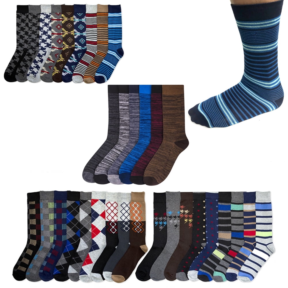 12 pairs Men Multi Color ST Geometric Cotton Fashion Casual Dress Socks 10-13 
