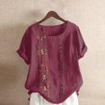 thumbnail image 2 of Vintage Boho Embroidered T Shirts for Women 2026 Summer Casual Short Sleeve Cotton Linen Crewneck Lightweight Tee Shirt, 2 of 3